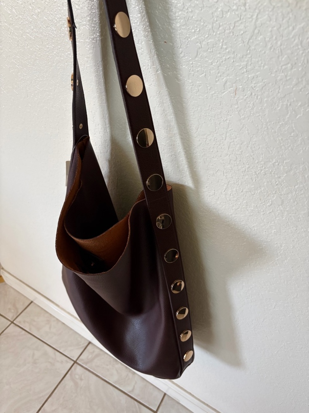 Anthropologie Studded Vegan Leather North South Shoulder Hobo Bag - Picture 4 of 8